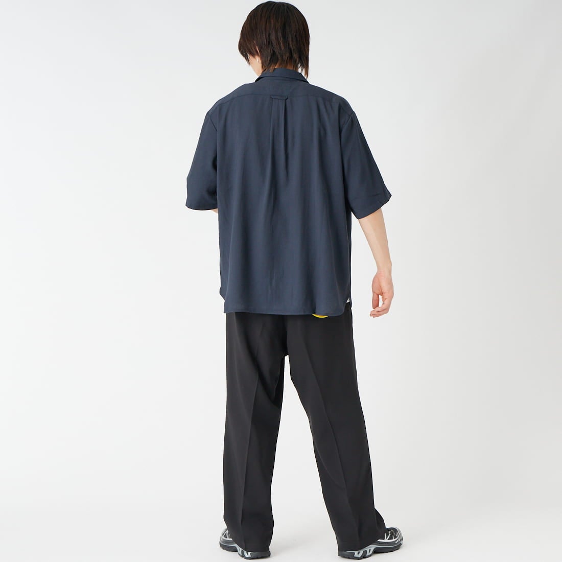 Jeans Factory Clothes [ジーンズファクトリークローズ] TRリネン半袖ワンナップカラーシャツ [EPC-63107] 4 ﾈｲﾋﾞｰ &&モデル身長：177cm 着用サイズ：L&&