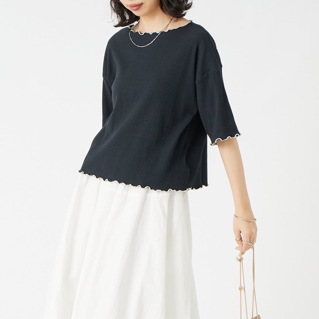 077 ﾌﾞﾗｯｸ&&モデル身長：162cm 着用サイズ：F&&