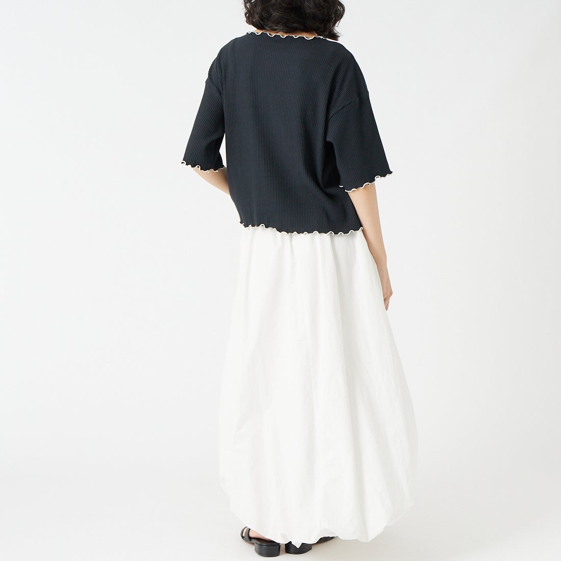Jf Ready Made [ジェイエフレディメイド] ランダムテレコ配色メローTシャツ [3203101] 077 ﾌﾞﾗｯｸ &&モデル身長：162cm 着用サイズ：F&&
