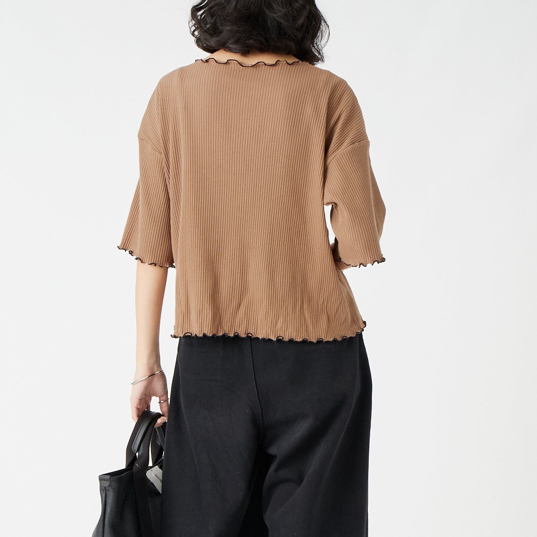 Jf Ready Made [ジェイエフレディメイド] ランダムテレコ配色メローTシャツ [3203101] 089 ﾌﾞﾗｳﾝ &&モデル身長：162cm 着用サイズ：F&&