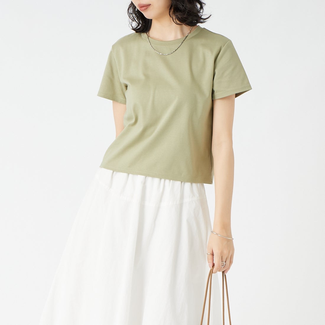 Jeans Factory Clothes [ジーンズファクトリークローズ] コンパクトTシャツ [21268061]056 ｶｰｷ &&モデル身長：162cm 着用サイズ：F&&
