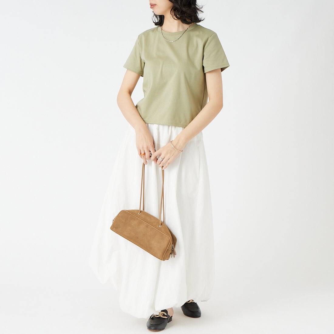 Jeans Factory Clothes [ジーンズファクトリークローズ] コンパクトTシャツ [21268061]056 ｶｰｷ &&モデル身長：162cm 着用サイズ：F&&