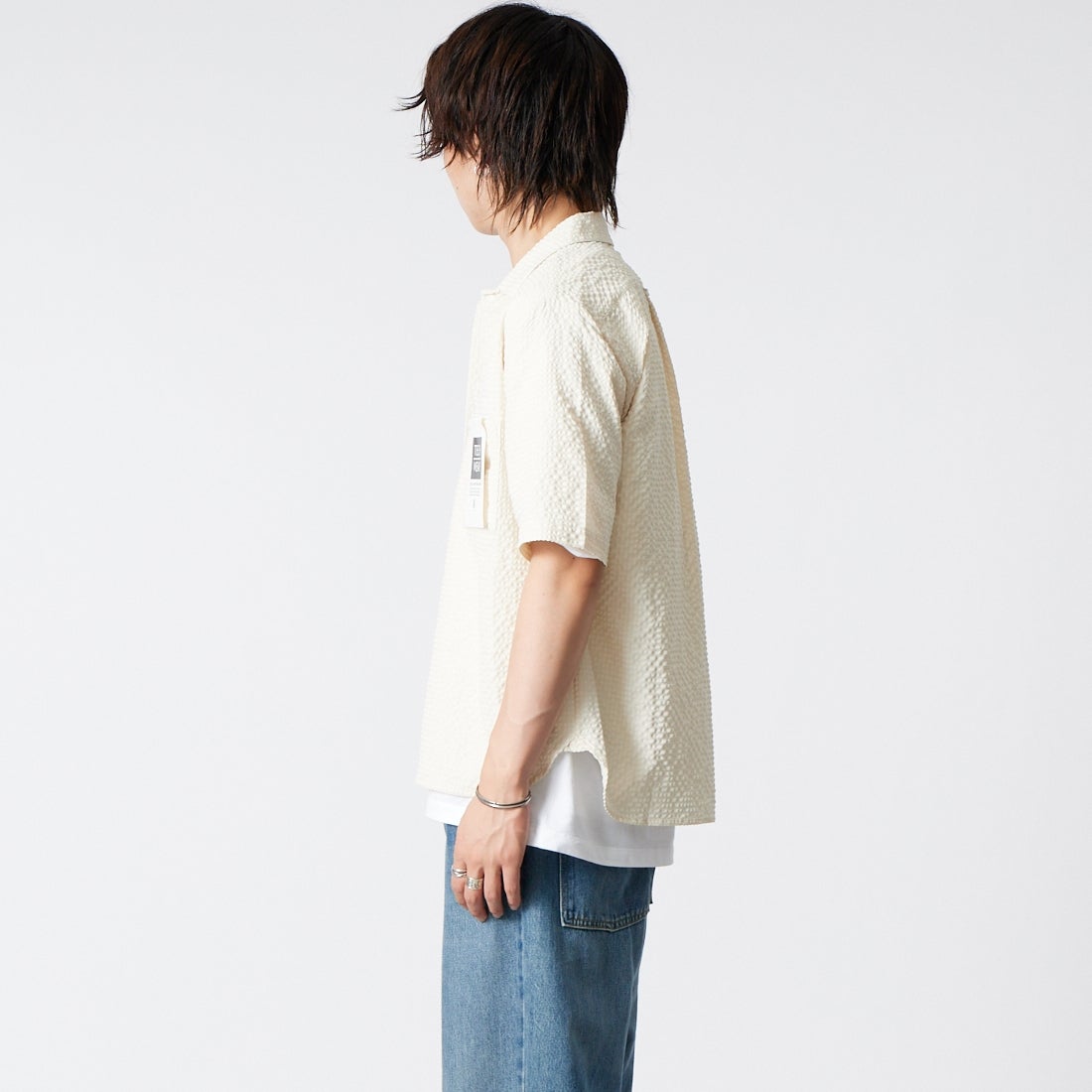 Jeans Factory Clothes [ジーンズファクトリークローズ] テックドビーメッシュ半袖ワンナップカラーシャツ [EPC-63105] 1 ｱｲﾎﾞﾘｰ &&モデル身長：177cm 着用サイズ：M&&