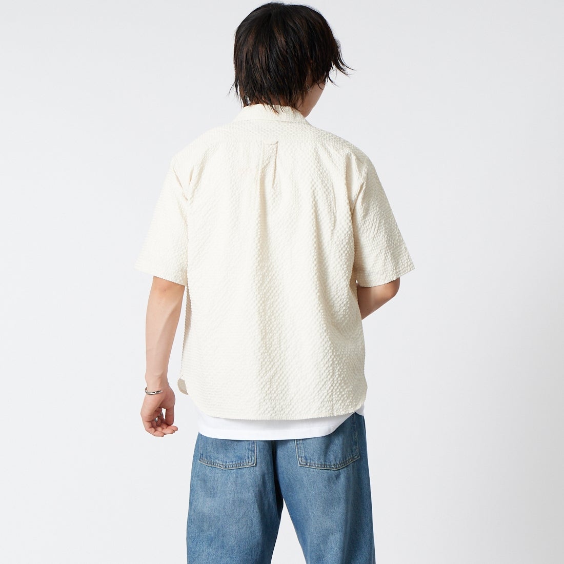 Jeans Factory Clothes [ジーンズファクトリークローズ] テックドビーメッシュ半袖ワンナップカラーシャツ [EPC-63105] 1 ｱｲﾎﾞﾘｰ &&モデル身長：177cm 着用サイズ：M&&