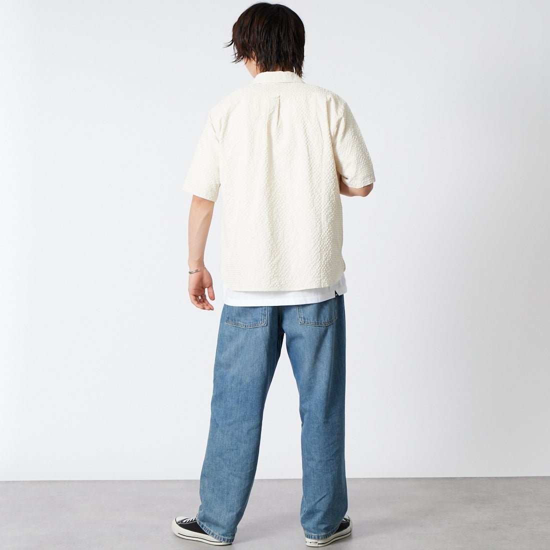 Jeans Factory Clothes [ジーンズファクトリークローズ] テックドビーメッシュ半袖ワンナップカラーシャツ [EPC-63105] 1 ｱｲﾎﾞﾘｰ &&モデル身長：177cm 着用サイズ：M&&