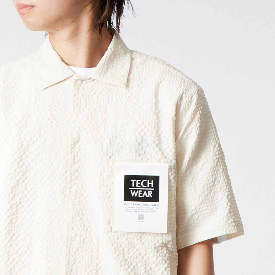 Jeans Factory Clothes [ジーンズファクトリークローズ] テックドビーメッシュ半袖ワンナップカラーシャツ [EPC-63105] 1 ｱｲﾎﾞﾘｰ &&モデル身長：177cm 着用サイズ：M&&
