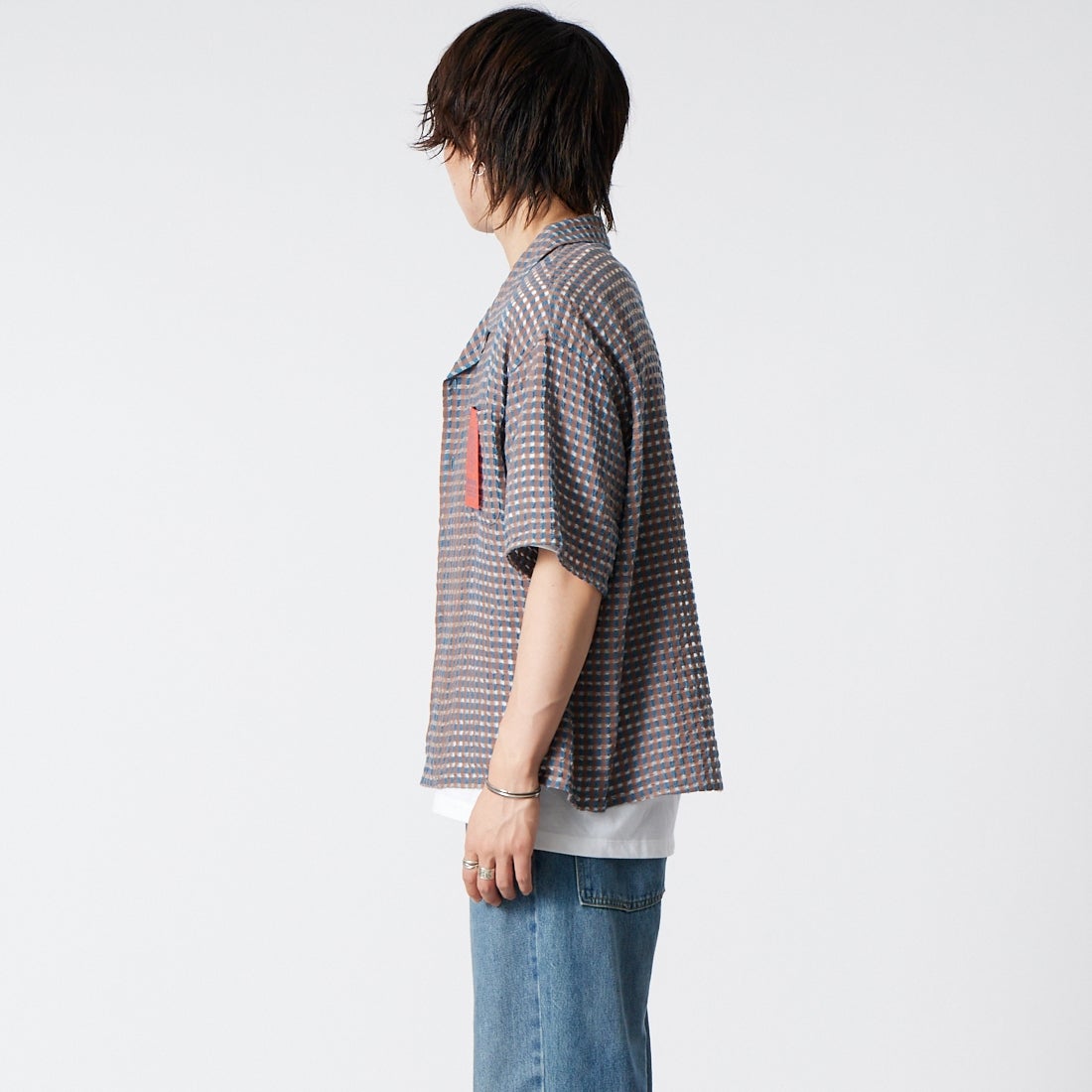 Jeans Factory Clothes [ジーンズファクトリークローズ] シアードビーオープンカラーシャツ [BFP616] 520 BLUE &&モデル身長：177cm 着用サイズ：M&&
