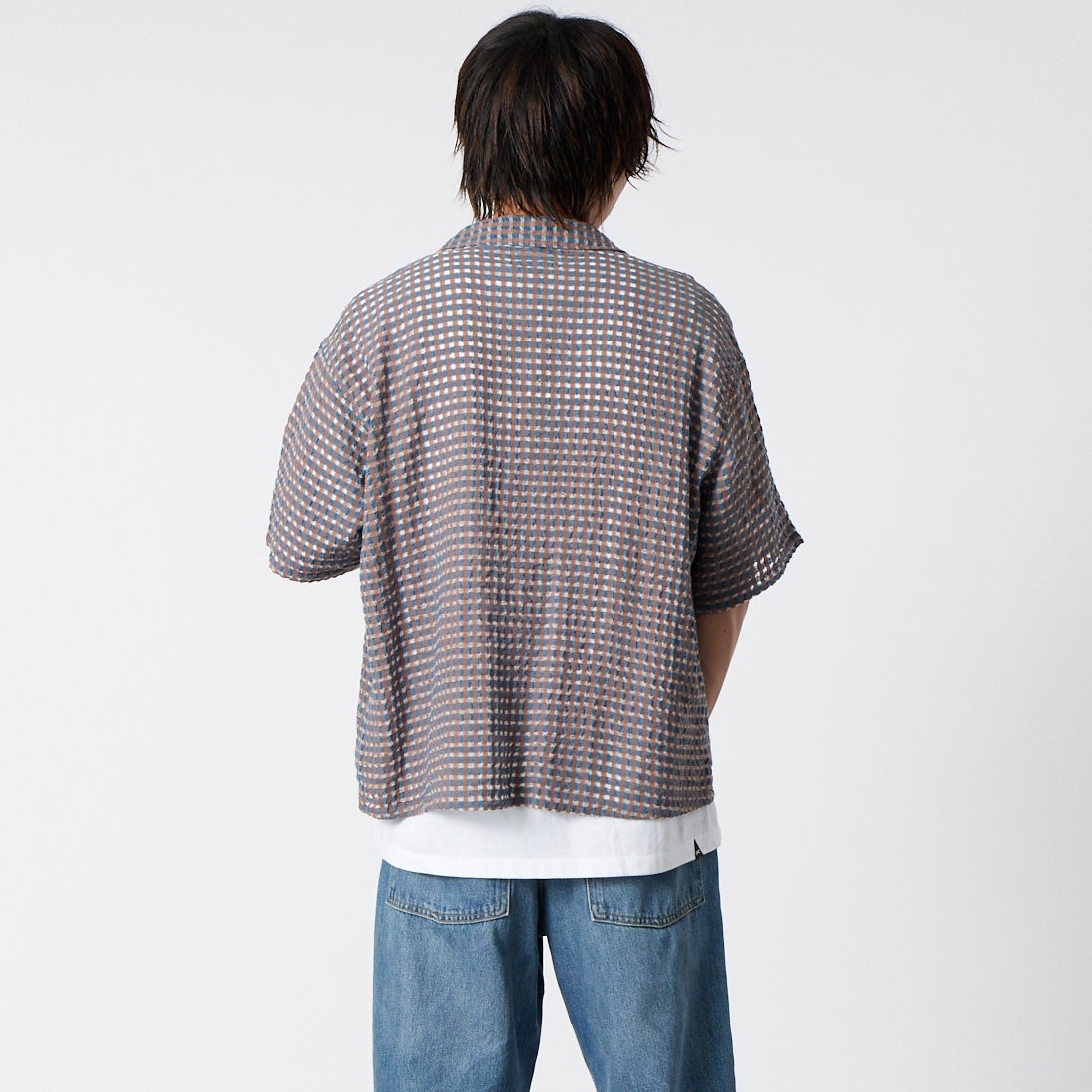 Jeans Factory Clothes [ジーンズファクトリークローズ] シアードビーオープンカラーシャツ [BFP616] 520 BLUE &&モデル身長：177cm 着用サイズ：M&&