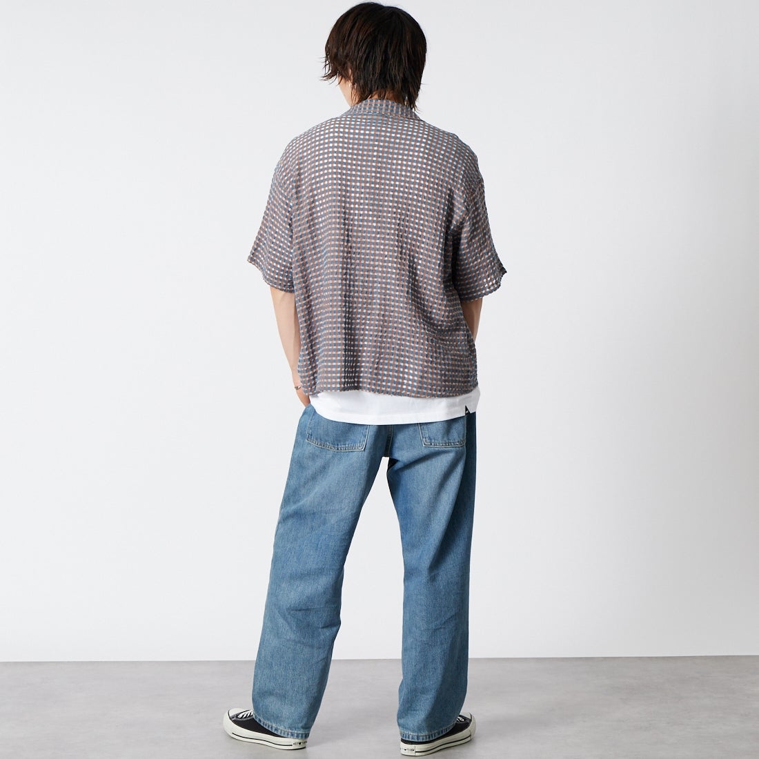 Jeans Factory Clothes [ジーンズファクトリークローズ] シアードビーオープンカラーシャツ [BFP616] 520 BLUE &&モデル身長：177cm 着用サイズ：M&&