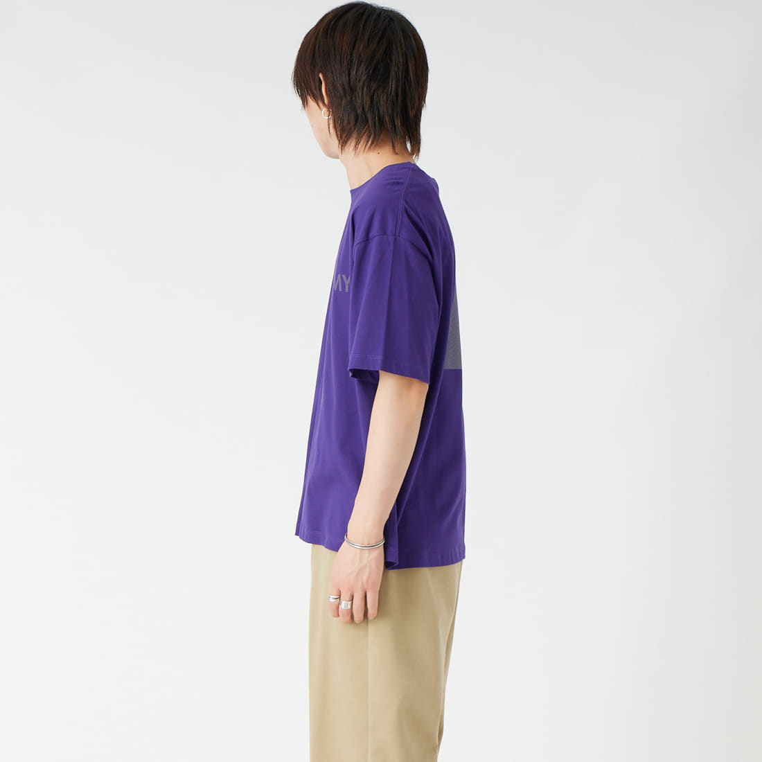 MADE IN STANDARD [メイドインスタンダード] 別注 ARMY ショートスリーブTシャツ [ARMY-TEE-JF]ﾊﾟｰﾌﾟﾙ &&モデル身長：177cm 着用サイズ：M&&