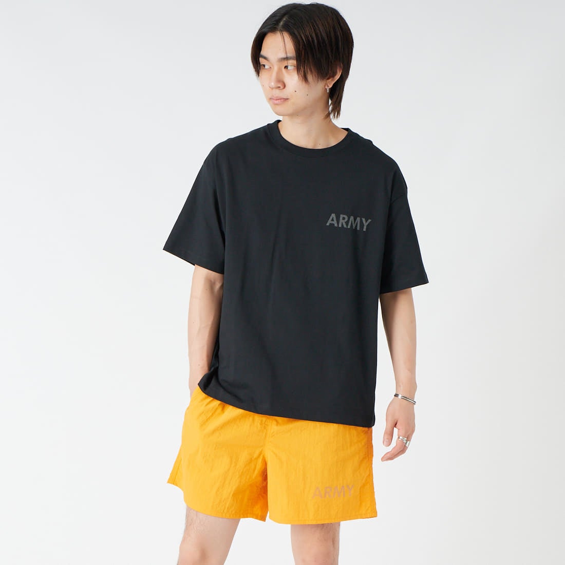 MADE IN STANDARD [メイドインスタンダード] 別注 ARMY ショートスリーブTシャツ [ARMY-TEE-JF]ｽﾐ &&モデル身長：177cm 着用サイズ：M&&