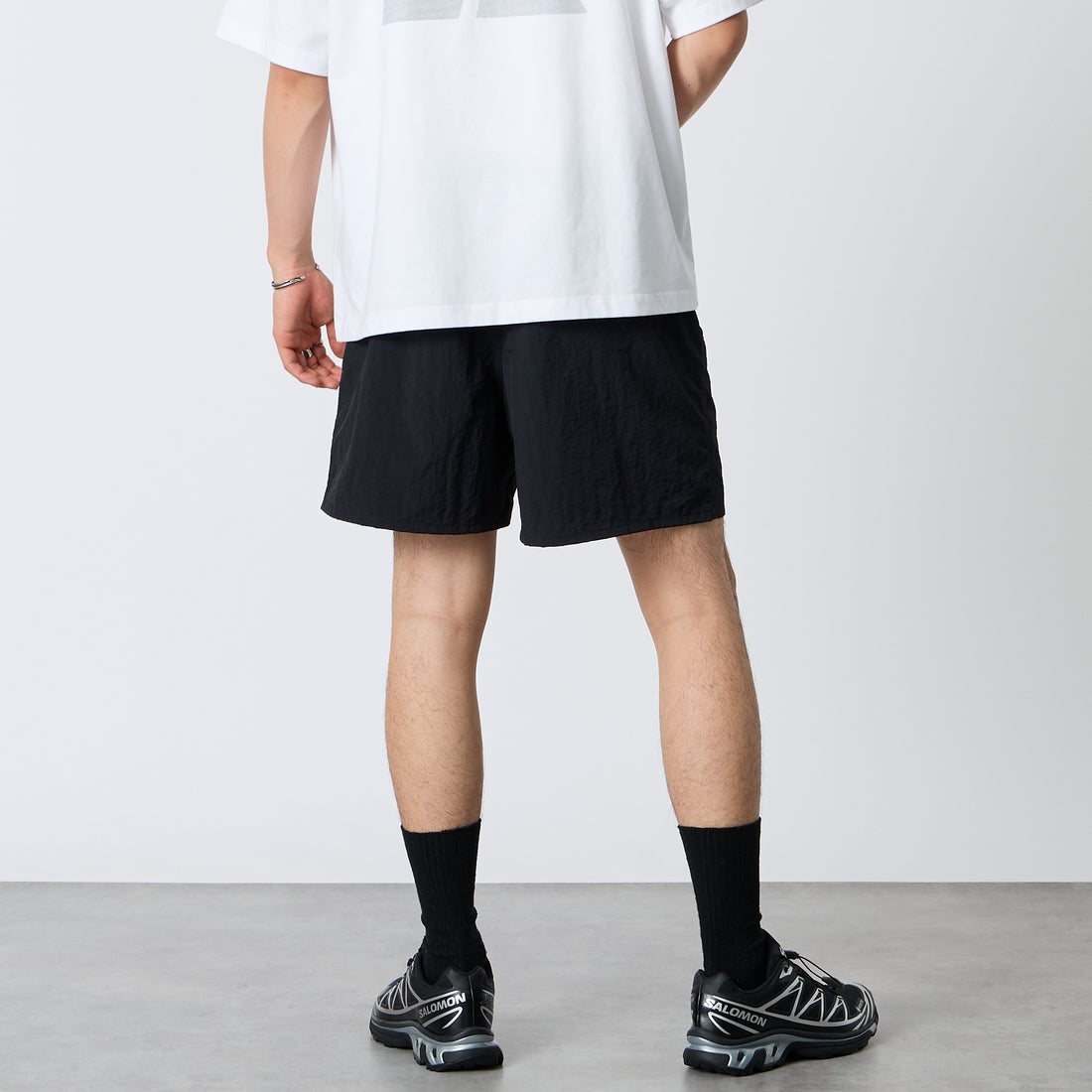 MADE IN STANDARD [メイドインスタンダード] 別注 ARMY ショーツ [ARMY-SHORTS-JF] BLACK &&モデル身長：177cm 着用サイズ：S&&