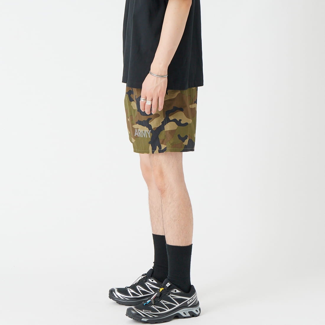 MADE IN STANDARD [メイドインスタンダード] 別注 ARMY ショーツ [ARMY-SHORTS-JF]CAMO &&モデル身長：177cm 着用サイズ：S&&