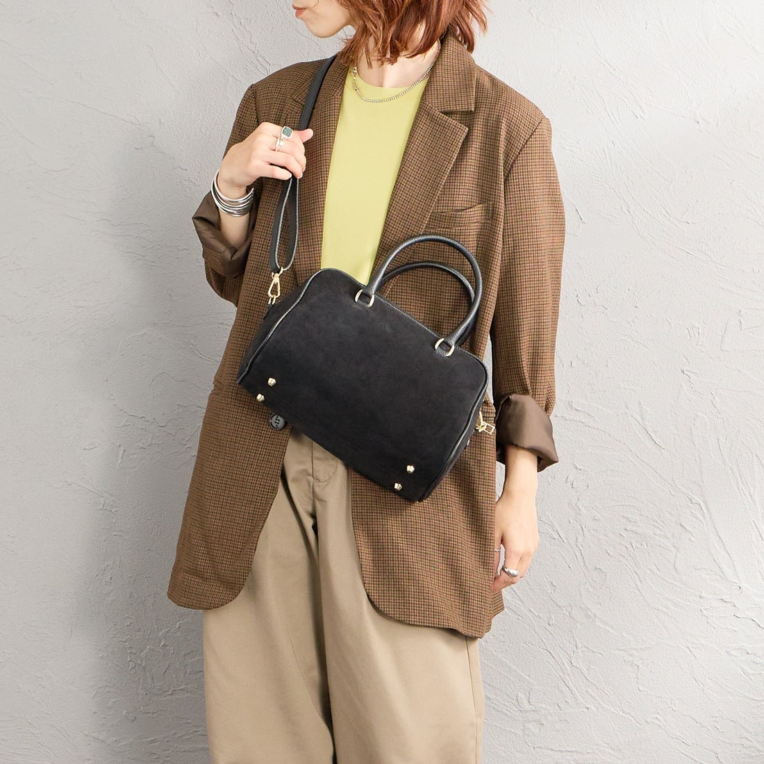 AULENTTI [オウレンティ] 別注 2WAYスエードボストンバッグ [DI-3014-SCDO-JF] BLACK