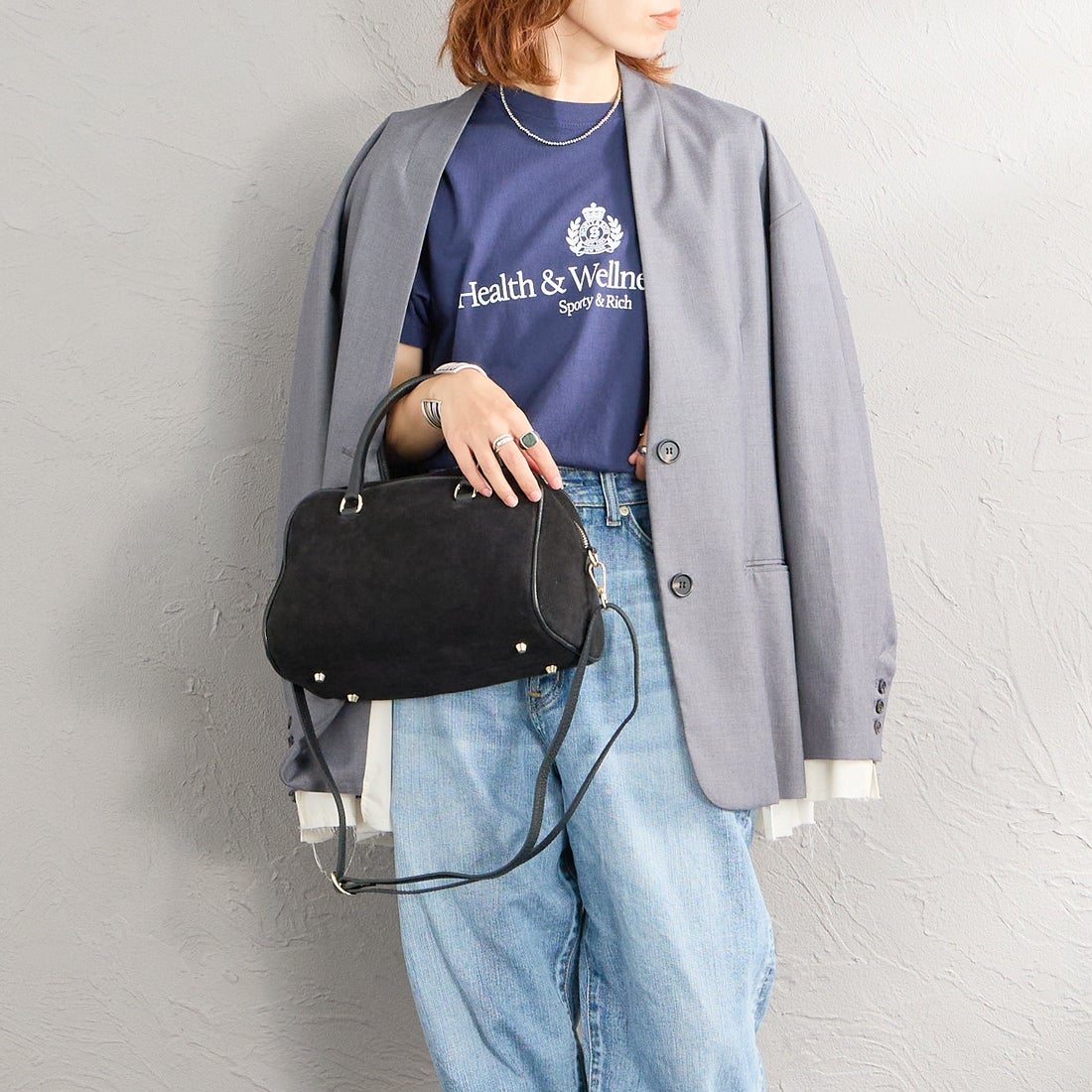 AULENTTI [オウレンティ] 別注 2WAYスエードボストンバッグ [DI-3014-SCDO-JF] BLACK