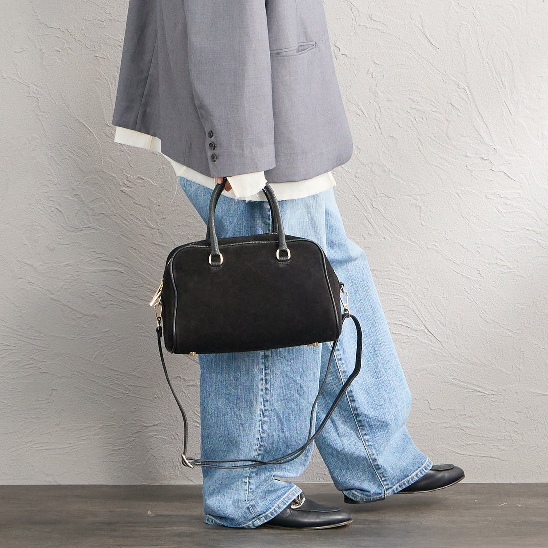 AULENTTI [オウレンティ] 別注 2WAYスエードボストンバッグ [DI-3014-SCDO-JF] BLACK