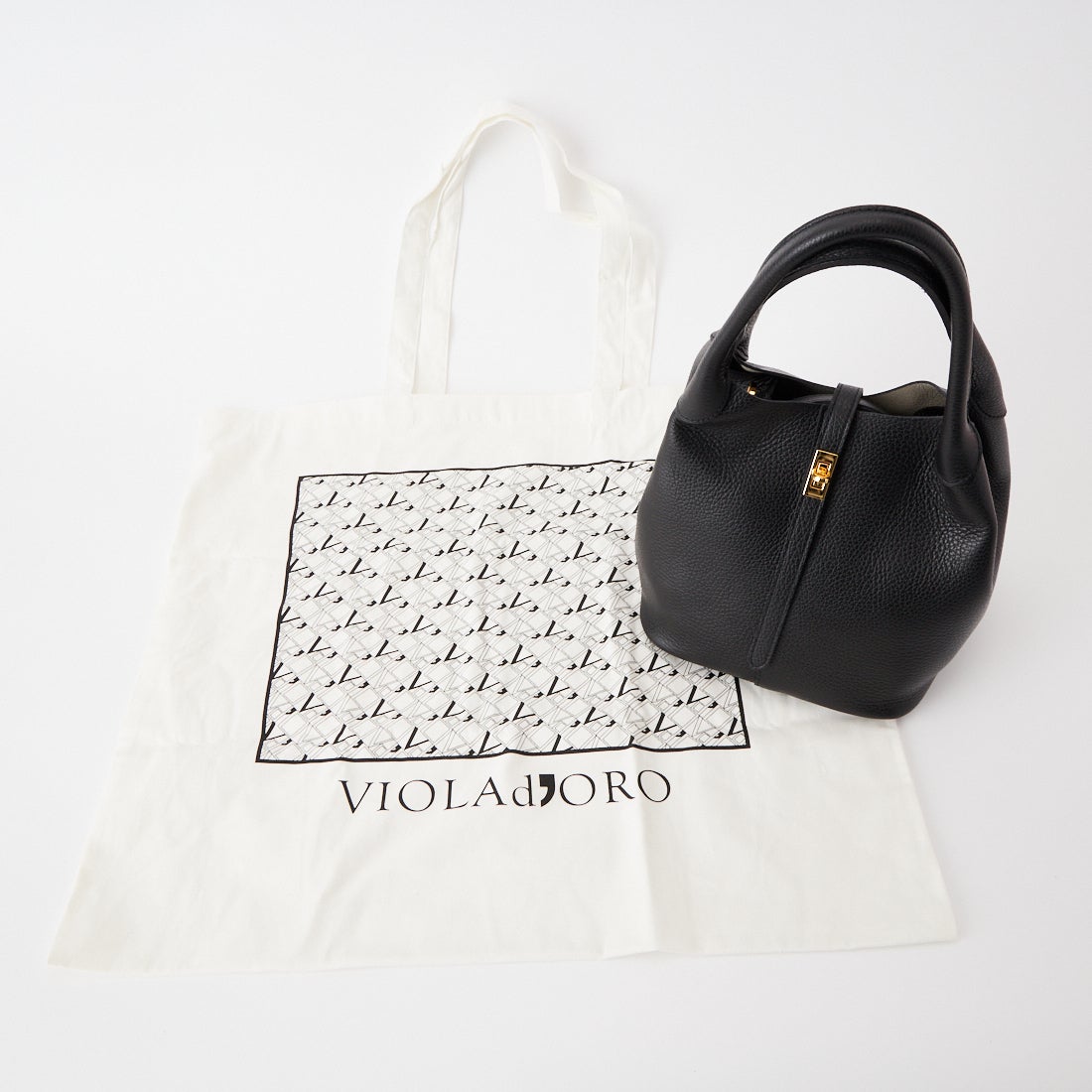 VIOLAd'ORO [ヴィオラドーロ] TRERO イタリアンWフェイスレザー ベルトトートバッグ [V-1573] BLACK/GRAY