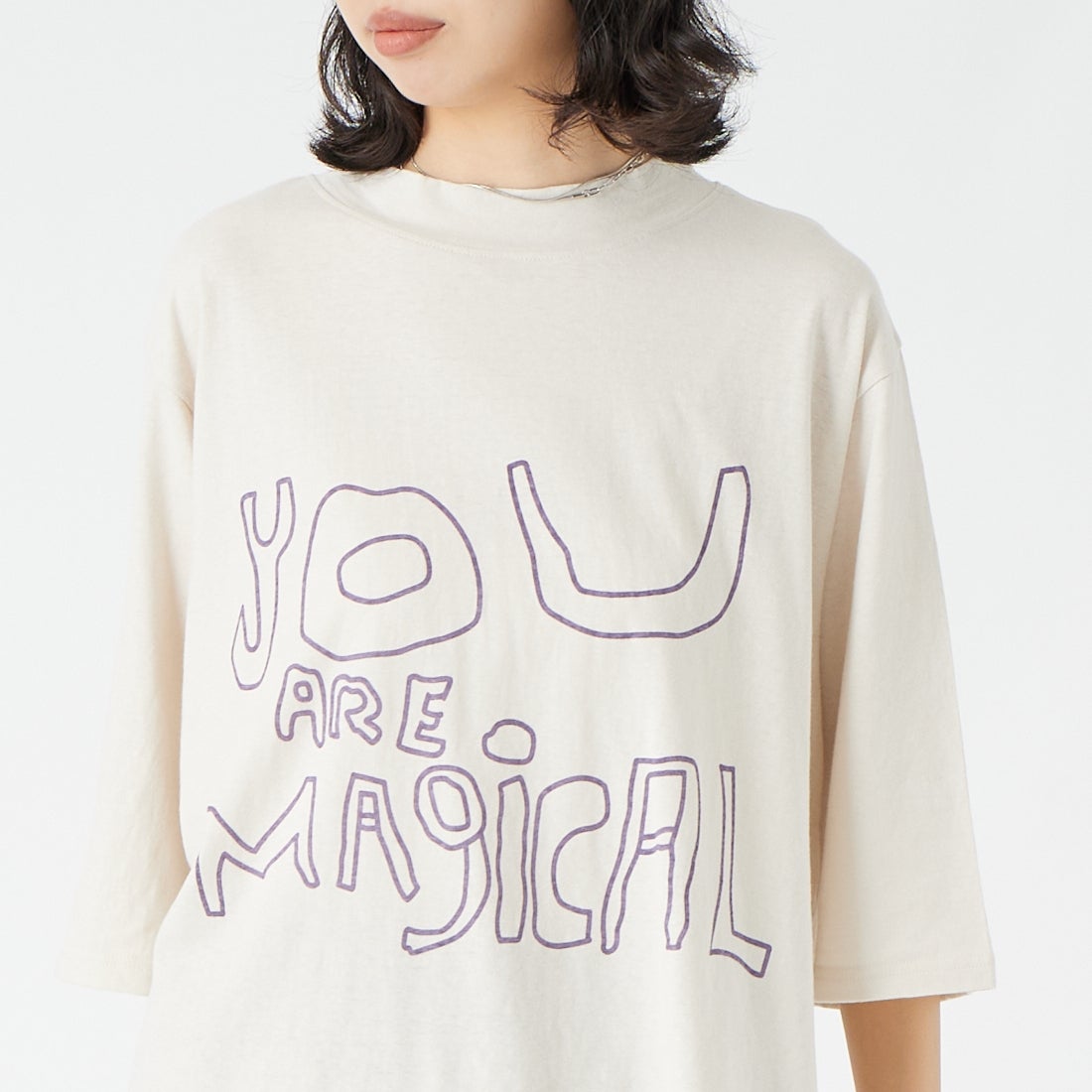 tumugu: [ツムグ] ラフィ天竺 プリントTシャツ [TC26222] 10 BEIGE &&モデル身長：162cm 着用サイズ：F&&