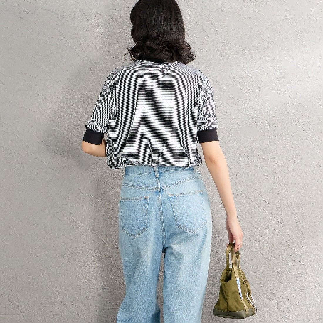 MEYAME [メヤメ] ボーダーハーフスリーブTシャツ [MEY-2438] BLACK &&モデル身長：162cm 着用サイズ：F&&