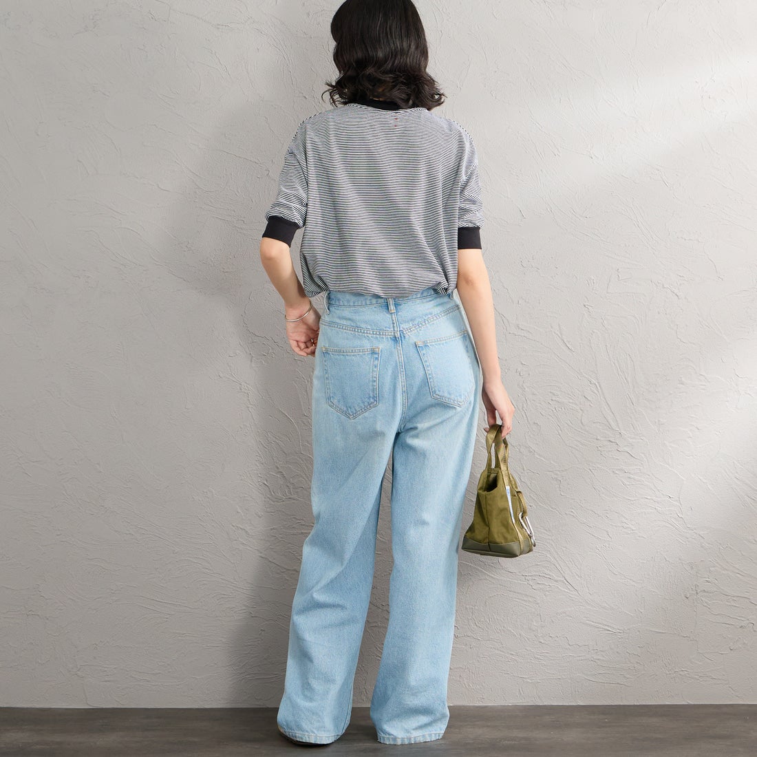 MEYAME [メヤメ] ボーダーハーフスリーブTシャツ [MEY-2438] BLACK &&モデル身長：162cm 着用サイズ：F&&