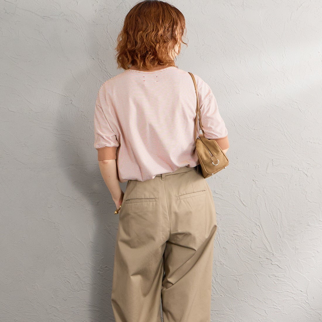 MEYAME [メヤメ] ボーダーハーフスリーブTシャツ [MEY-2438] BROWN &&モデル身長：158cm 着用サイズ：F&&