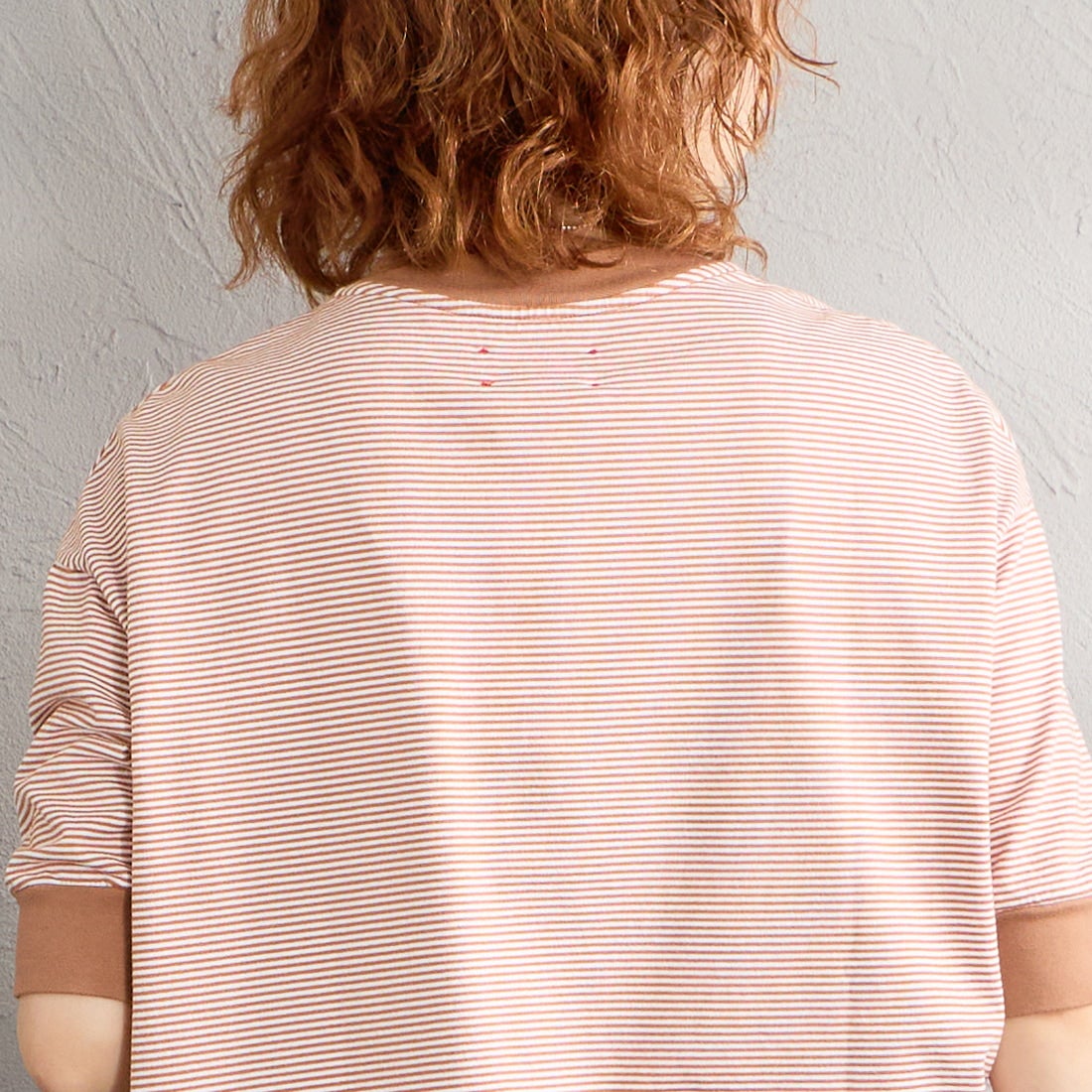 MEYAME [メヤメ] ボーダーハーフスリーブTシャツ [MEY-2438] BROWN &&モデル身長：158cm 着用サイズ：F&&