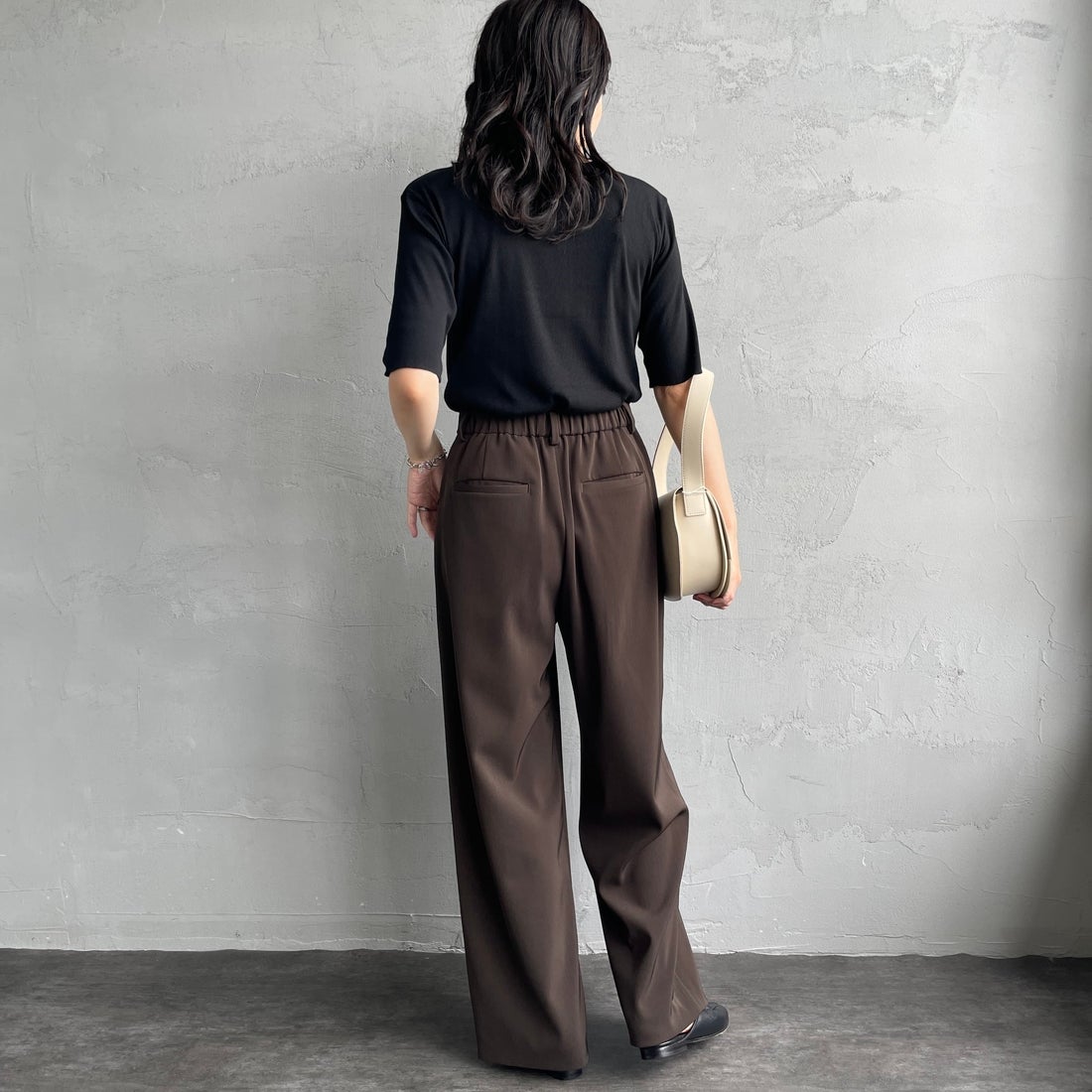 MEYAME [メヤメ] ソフトリブハーフスリーブTシャツ [MEY-2336] BLACK &&モデル身長：160cm 着用サイズ：F&&