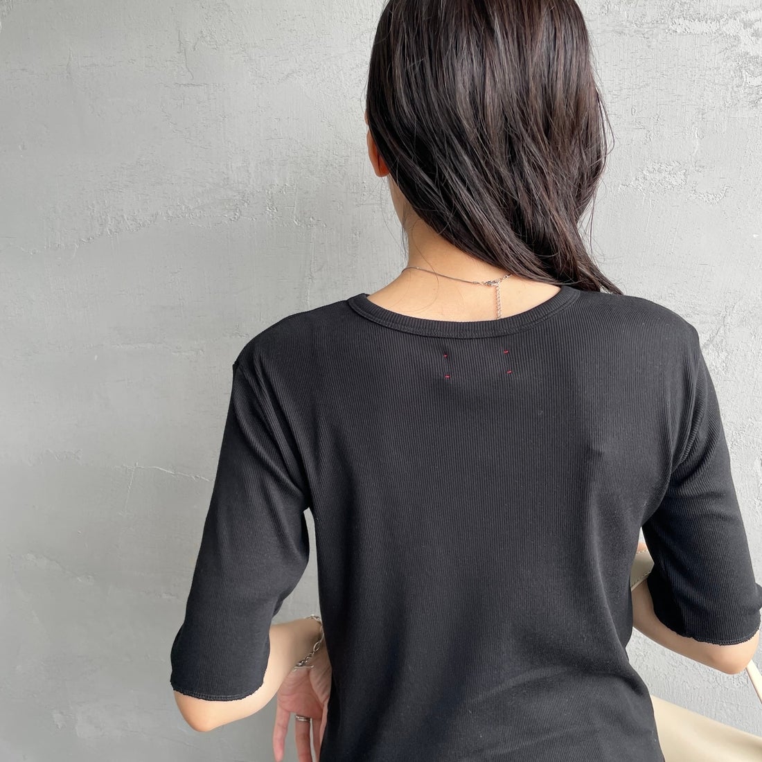 MEYAME [メヤメ] ソフトリブハーフスリーブTシャツ [MEY-2336] BLACK &&モデル身長：160cm 着用サイズ：F&&