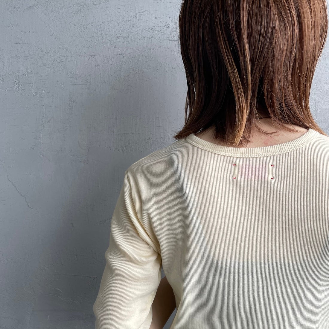 MEYAME [メヤメ] ソフトリブハーフスリーブTシャツ [MEY-2336] CREAM &&モデル身長：158cm 着用サイズ：F&&