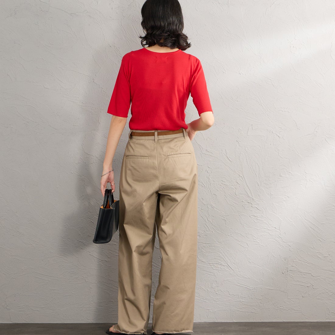 MEYAME [メヤメ] ソフトリブハーフスリーブTシャツ [MEY-2336] RED &&モデル身長：162cm 着用サイズ：F&&