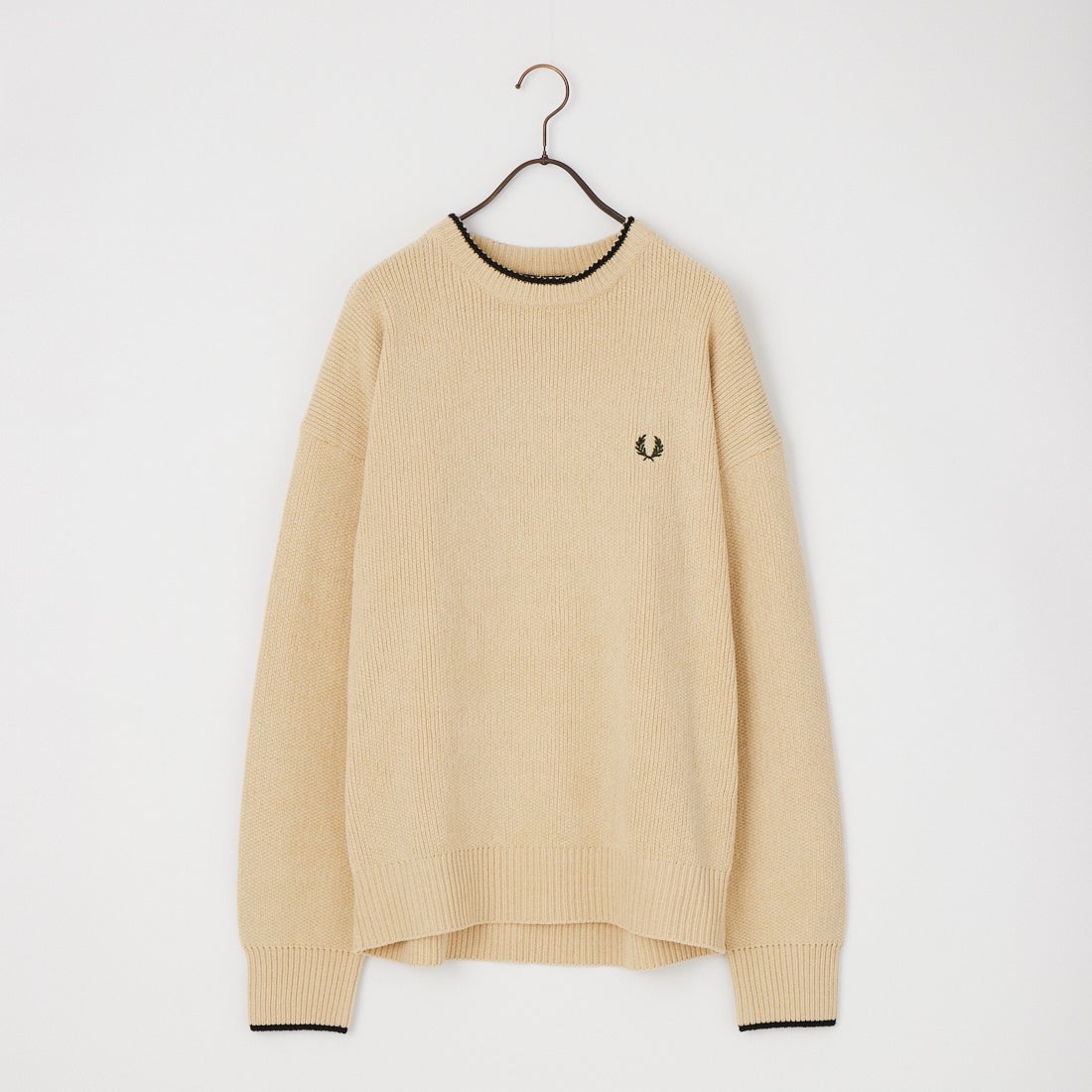 FRED PERRY [フレッドペリー] 別注 ワンポイントロゴ刺繍 クルーネックモールニット [FPM-26A-007JF] OATMEAL/NI