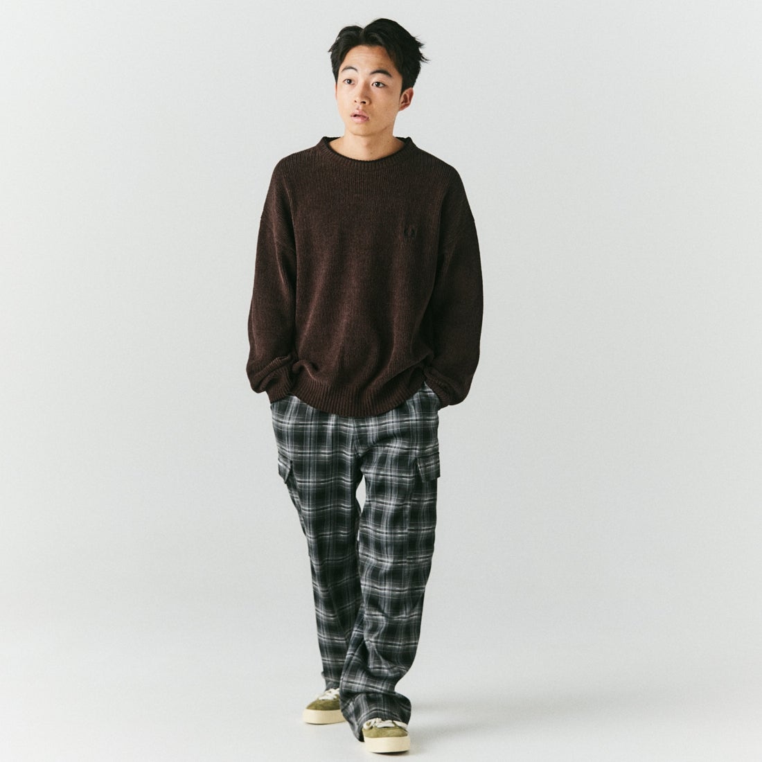 FRED PERRY [フレッドペリー] 別注 ワンポイントロゴ刺繍 クルーネックモールニット [FPM-26A-007JF] RICH BROWN