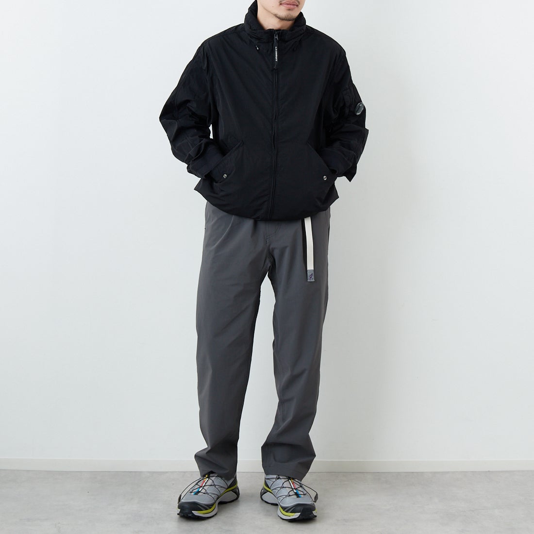 GRAMiCCi [グラミチ] 別注 4WAYストレッチ ナイロンエブリディパンツ [4WAY-EVERYDAY-JF] GRAY &&モデル身長：168cm 着用サイズ：L&&