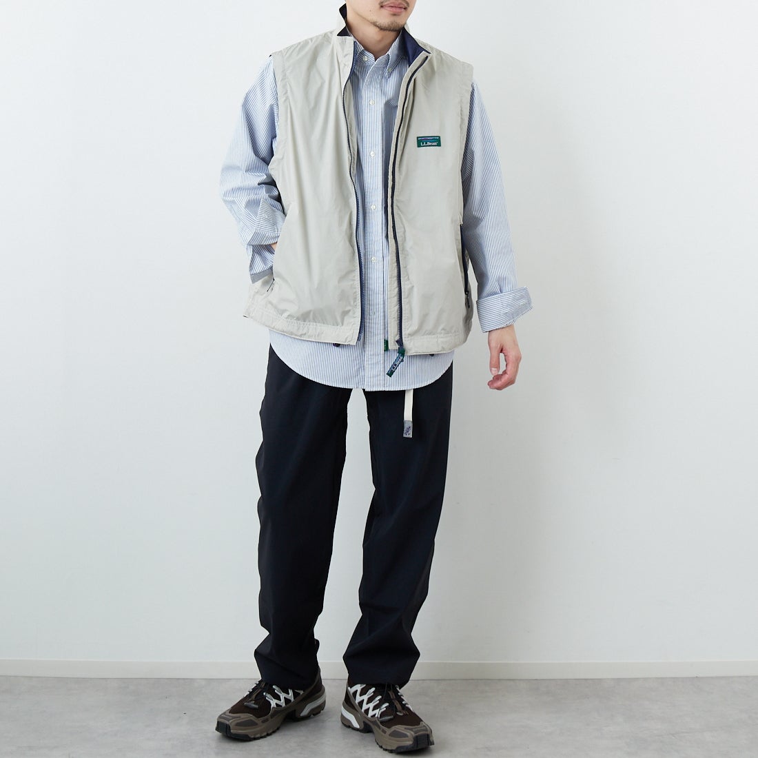 GRAMiCCi [グラミチ] 別注 4WAYストレッチ ナイロンエブリディパンツ [4WAY-EVERYDAY-JF] BLACK &&モデル身長：168cm 着用サイズ：L&&