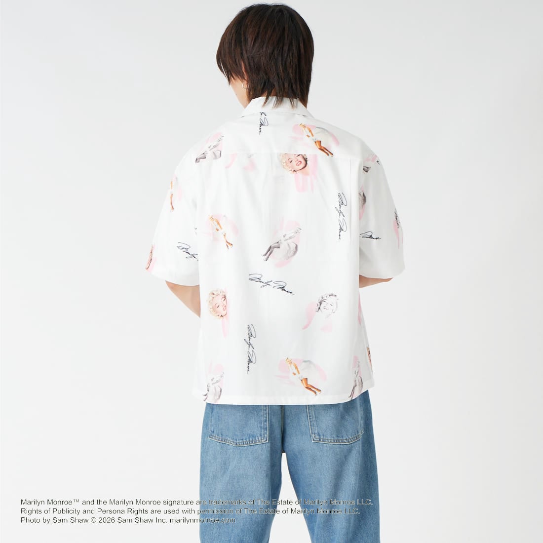 Jeans Factory Clothes [ジーンズファクトリークローズ] MARILYN MONROE / 100TH ANNIVERSARYハワイアンシャツ [JFC-262-041] WHITE &&モデル身長：177cm 着用サイズ：M&&