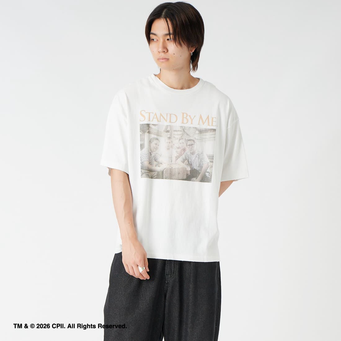 Jeans Factory Clothes [ジーンズファクトリークローズ] STAND BY ME / 40TH ANNIVERSARY Tシャツ [JFC-262-036] WHITE &&モデル身長：177cm 着用サイズ：L&&