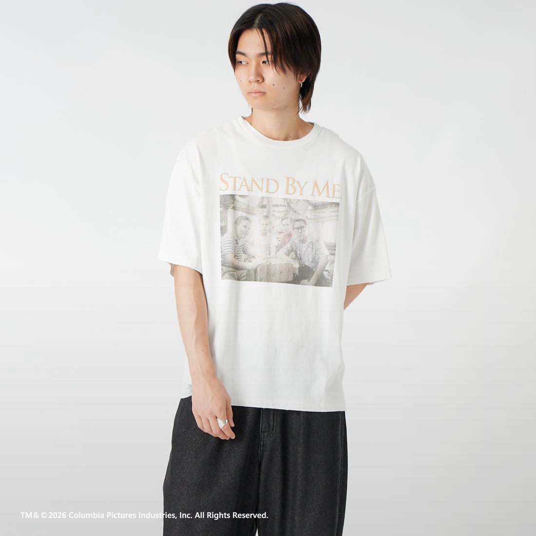 Jeans Factory Clothes [ジーンズファクトリークローズ] STAND BY ME / 40TH ANNIVERSARY Tシャツ [JFC-262-036] WHITE &&モデル身長：177cm 着用サイズ：L&&