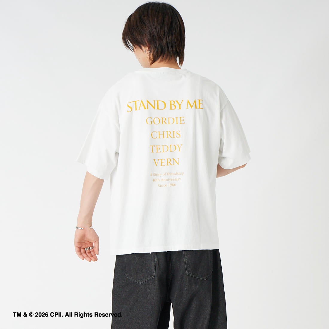 Jeans Factory Clothes [ジーンズファクトリークローズ] STAND BY ME / 40TH ANNIVERSARY Tシャツ [JFC-262-036] WHITE &&モデル身長：177cm 着用サイズ：L&&