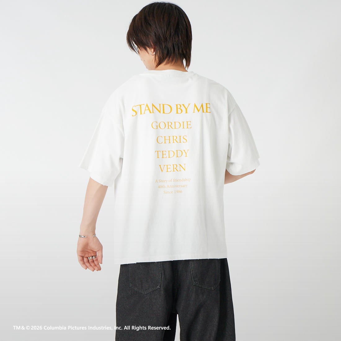 Jeans Factory Clothes [ジーンズファクトリークローズ] STAND BY ME / 40TH ANNIVERSARY Tシャツ [JFC-262-036] WHITE &&モデル身長：177cm 着用サイズ：L&&