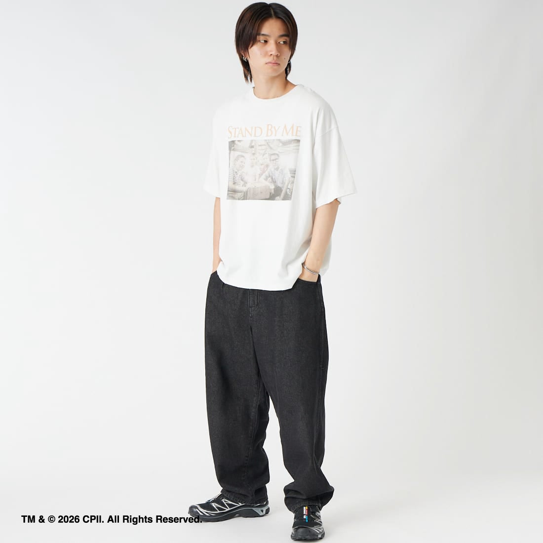 Jeans Factory Clothes [ジーンズファクトリークローズ] STAND BY ME / 40TH ANNIVERSARY Tシャツ [JFC-262-036] WHITE &&モデル身長：177cm 着用サイズ：L&&