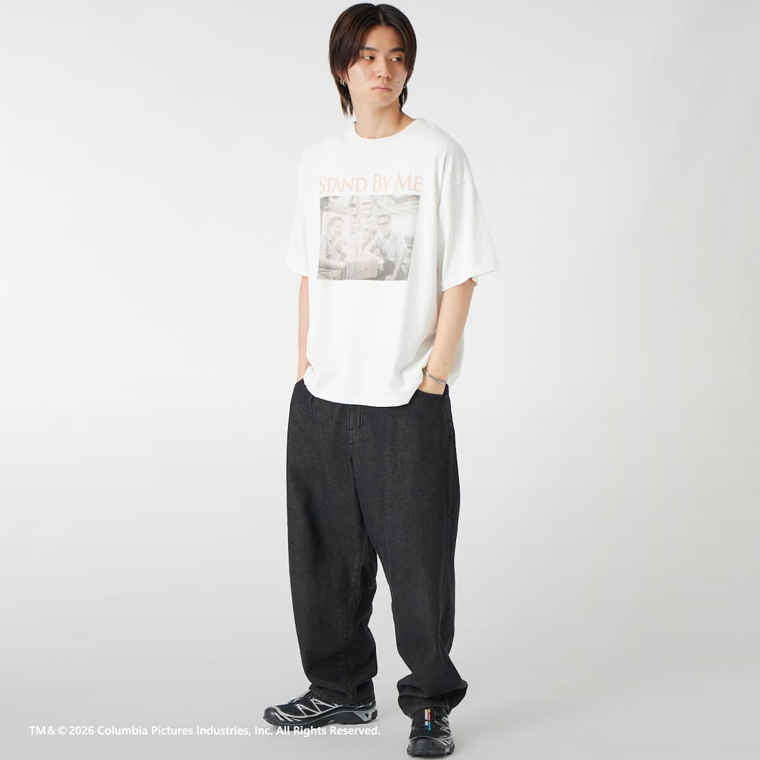 Jeans Factory Clothes [ジーンズファクトリークローズ] STAND BY ME / 40TH ANNIVERSARY Tシャツ [JFC-262-036] WHITE &&モデル身長：177cm 着用サイズ：L&&