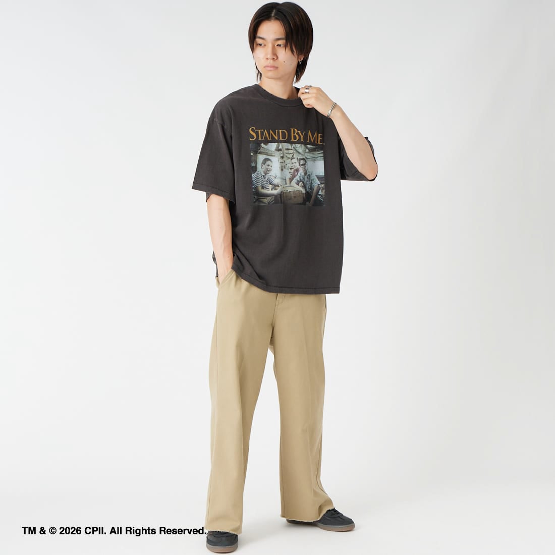 Jeans Factory Clothes [ジーンズファクトリークローズ] STAND BY ME / 40TH ANNIVERSARY Tシャツ [JFC-262-036] BLACK &&モデル身長：177cm 着用サイズ：L&&