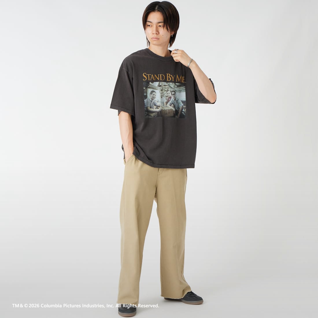 Jeans Factory Clothes [ジーンズファクトリークローズ] STAND BY ME / 40TH ANNIVERSARY Tシャツ [JFC-262-036] BLACK &&モデル身長：177cm 着用サイズ：L&&