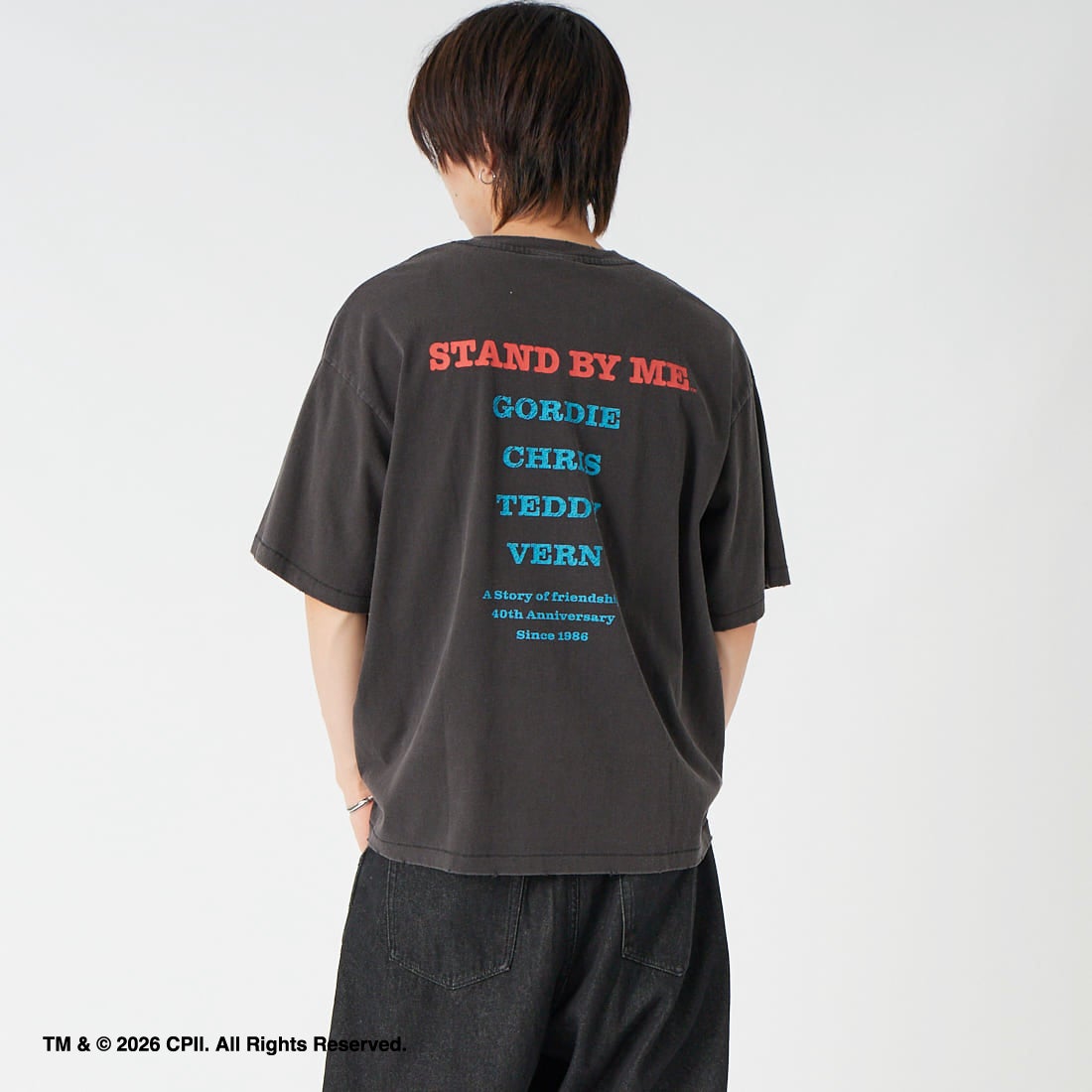 Jeans Factory Clothes [ジーンズファクトリークローズ] STAND BY ME / 40TH ANNIVERSARY Tシャツ [JFC-262-037] BLACK &&モデル身長：177cm 着用サイズ：L&&