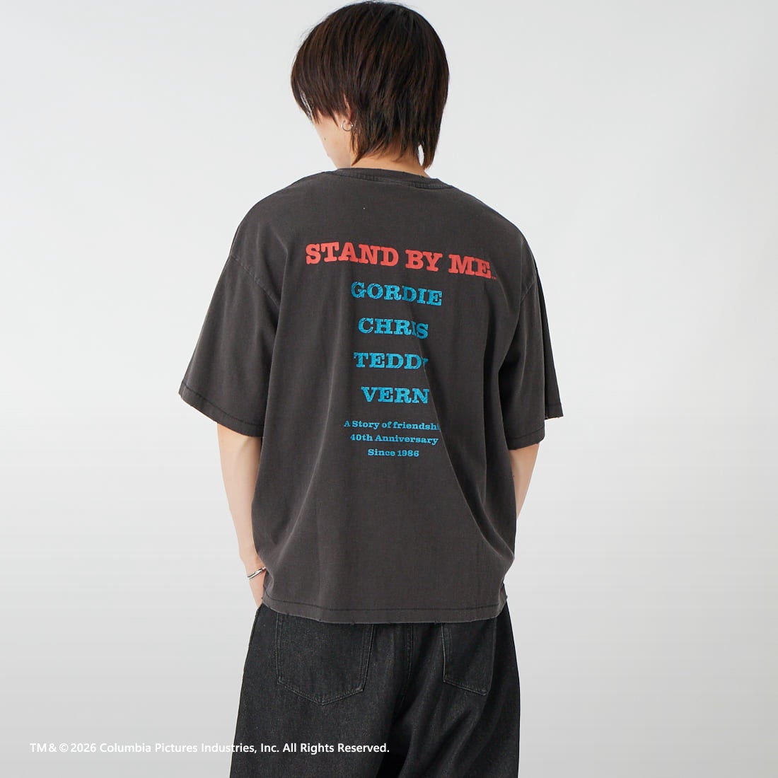 Jeans Factory Clothes [ジーンズファクトリークローズ] STAND BY ME / 40TH ANNIVERSARY Tシャツ [JFC-262-037] BLACK &&モデル身長：177cm 着用サイズ：L&&
