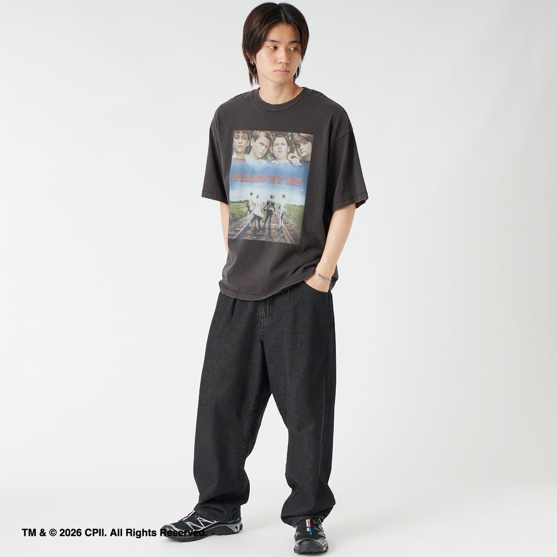 Jeans Factory Clothes [ジーンズファクトリークローズ] STAND BY ME / 40TH ANNIVERSARY Tシャツ [JFC-262-037] BLACK &&モデル身長：177cm 着用サイズ：L&&