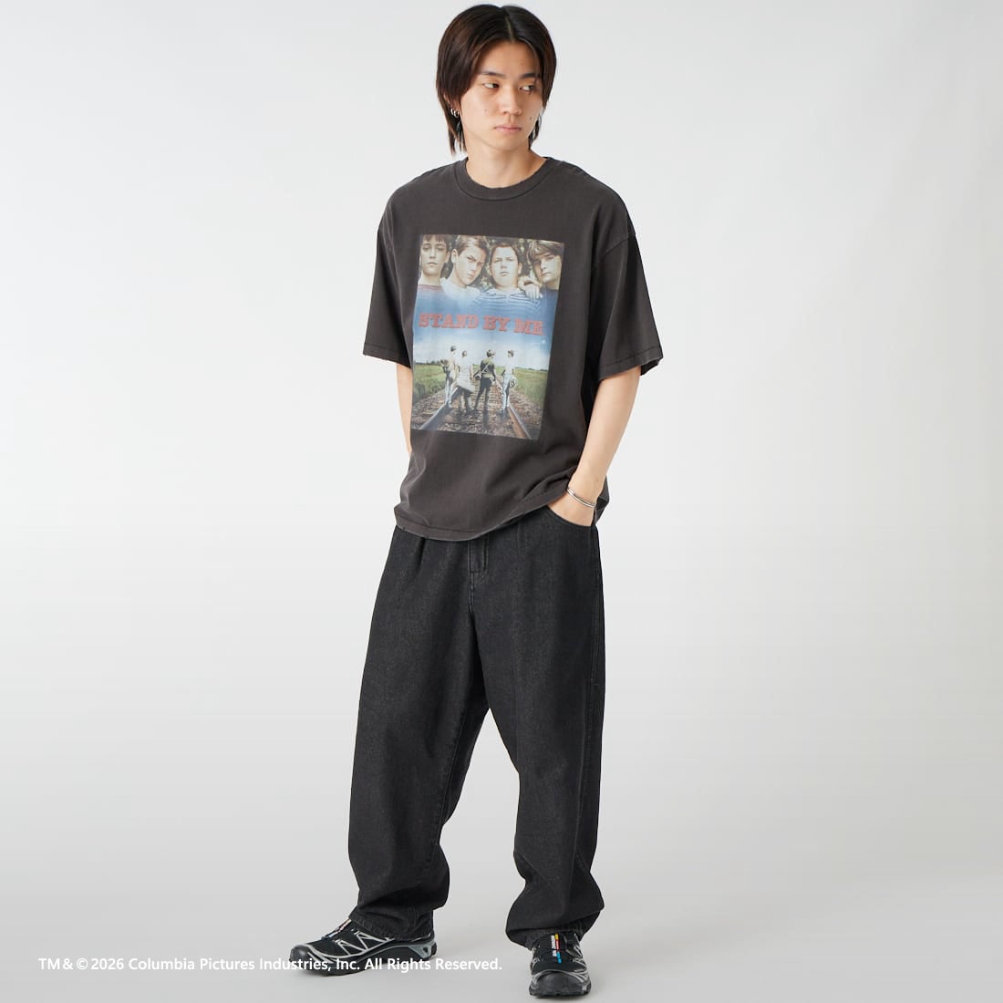 Jeans Factory Clothes [ジーンズファクトリークローズ] STAND BY ME / 40TH ANNIVERSARY Tシャツ [JFC-262-037] BLACK &&モデル身長：177cm 着用サイズ：L&&