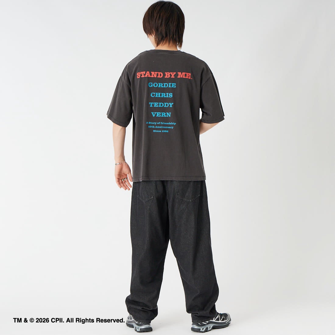 Jeans Factory Clothes [ジーンズファクトリークローズ] STAND BY ME / 40TH ANNIVERSARY Tシャツ [JFC-262-037] BLACK &&モデル身長：177cm 着用サイズ：L&&