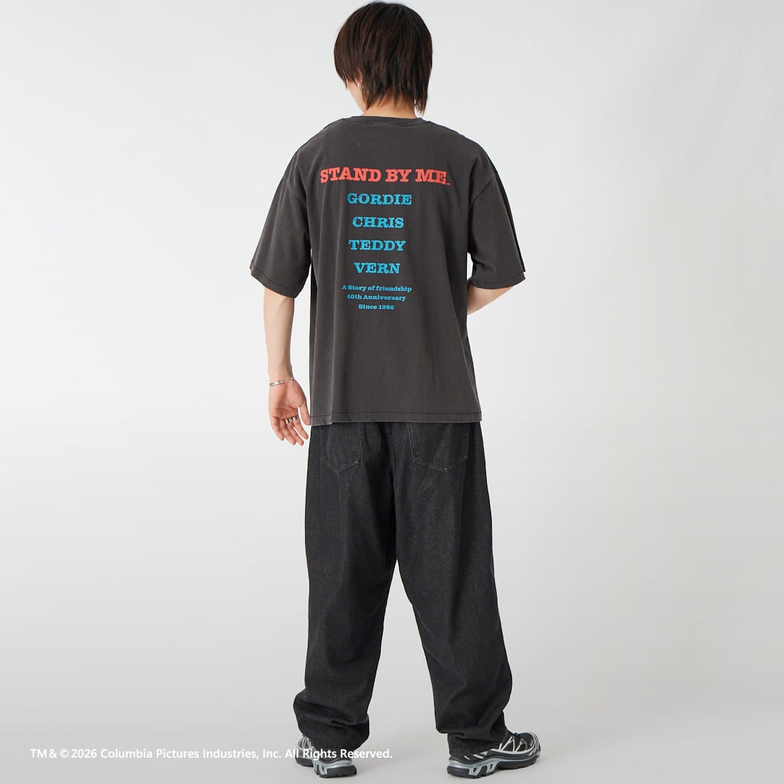 Jeans Factory Clothes [ジーンズファクトリークローズ] STAND BY ME / 40TH ANNIVERSARY Tシャツ [JFC-262-037] BLACK &&モデル身長：177cm 着用サイズ：L&&