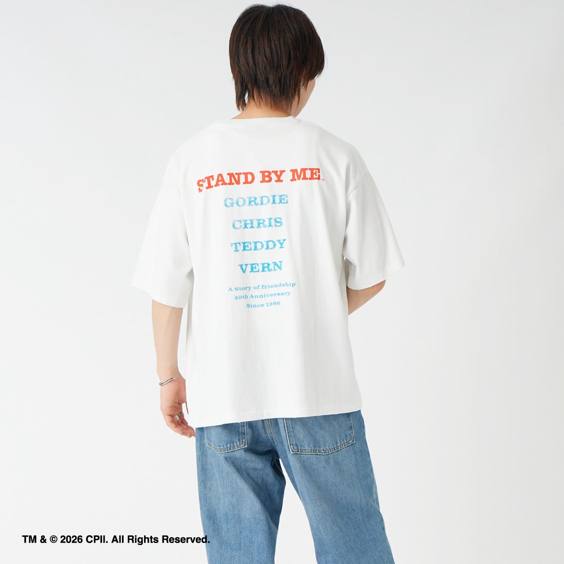 Jeans Factory Clothes [ジーンズファクトリークローズ] STAND BY ME / 40TH ANNIVERSARY Tシャツ [JFC-262-037] WHITE &&モデル身長：177cm 着用サイズ：L&&